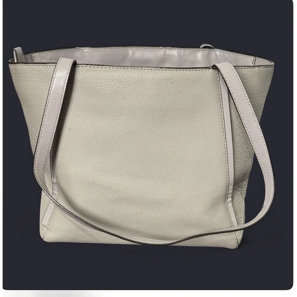 Michael Kors Pebbled‎ Leather Tote Shoulder Bag Grey Beige Office Quiet Luxury